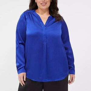 LANE BRYANT - Satin Ruched-Shoulder Blouse
